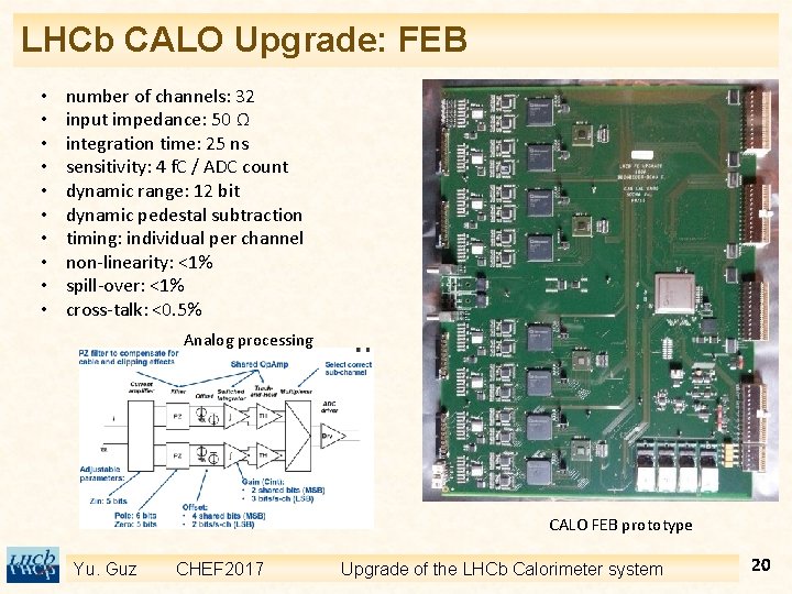 LHCb CALO Upgrade: FEB • • • number of channels: 32 input impedance: 50