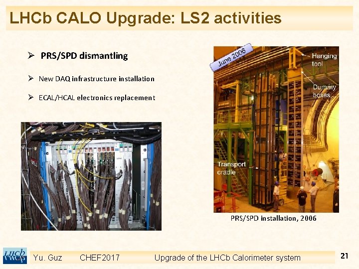 LHCb CALO Upgrade: LS 2 activities Ø PRS/SPD dismantling Ø New DAQ infrastructure installation