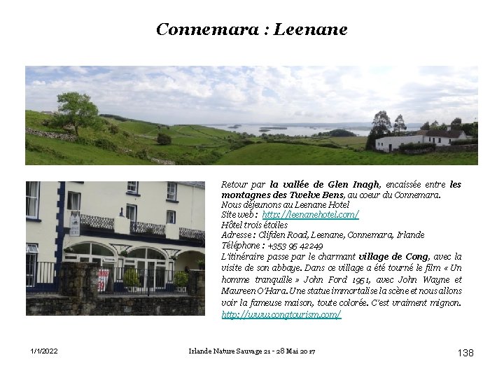 Connemara : Leenane Retour par la vallée de Glen Inagh, encaissée entre les montagnes