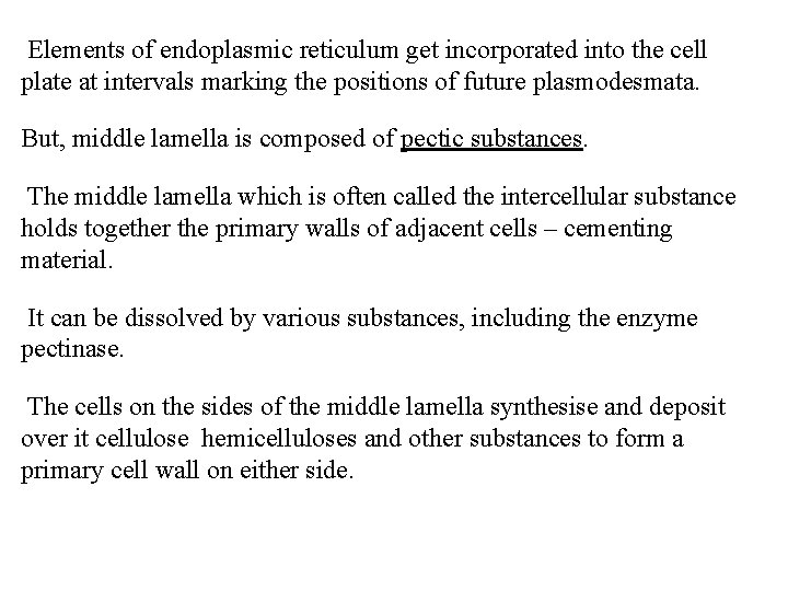 Elements of endoplasmic reticulum get incorporated into the cell plate at intervals marking the