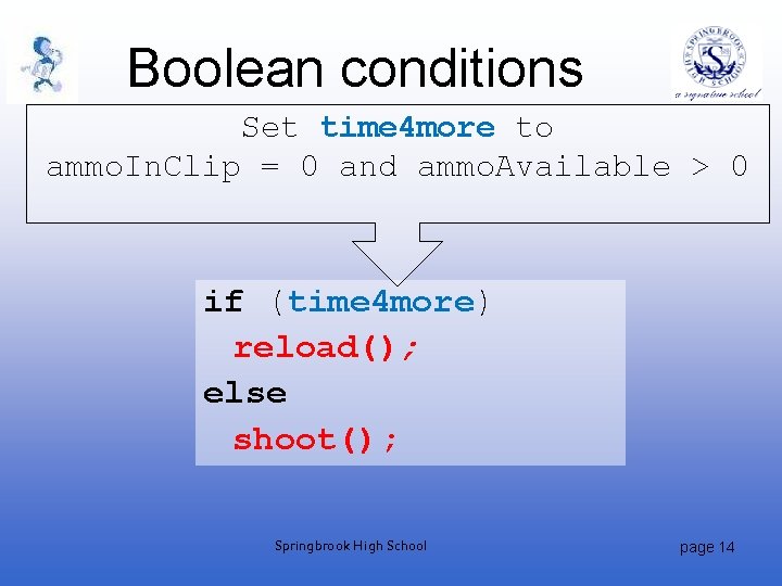 Boolean conditions Set time 4 more to ammo. In. Clip = 0 and ammo.