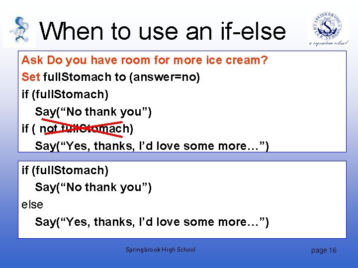 When to use an if-else Ask Do you have room for more ice cream?