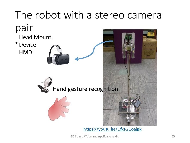 The robot with a stereo camera pair Head Mount • Device HMD Hand gesture