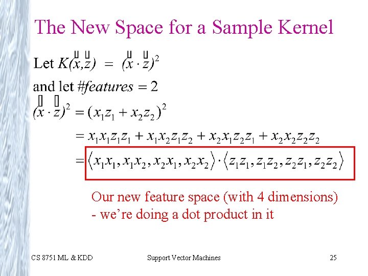 The New Space for a Sample Kernel Our new feature space (with 4 dimensions)