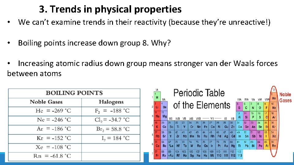 3. Trends in physical properties • We can’t examine trends in their reactivity (because