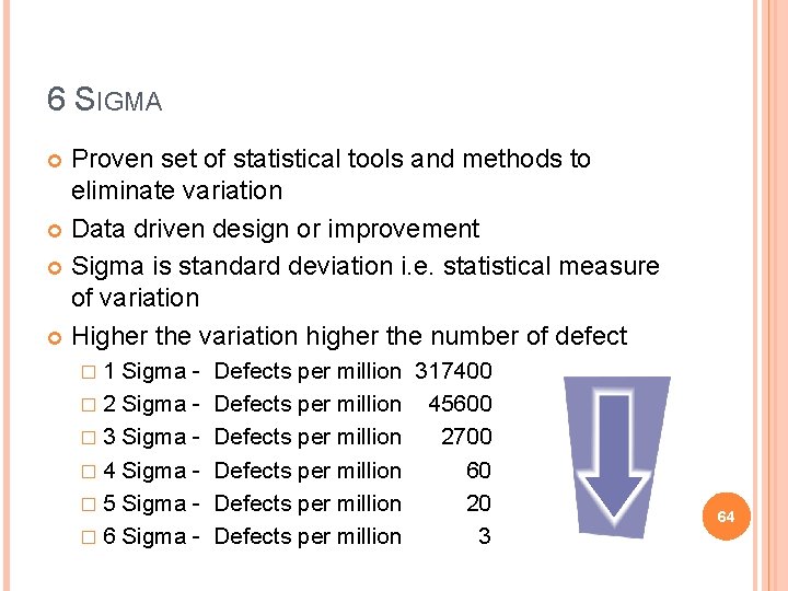 6 SIGMA Proven set of statistical tools and methods to eliminate variation Data driven