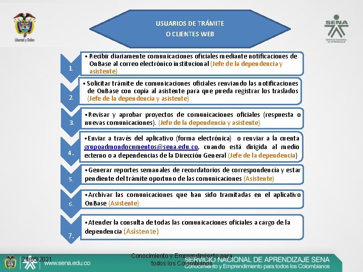 ESTILO: 1. • Recibir diariamente comunicaciones oficiales mediante notificaciones de On. Base al correo