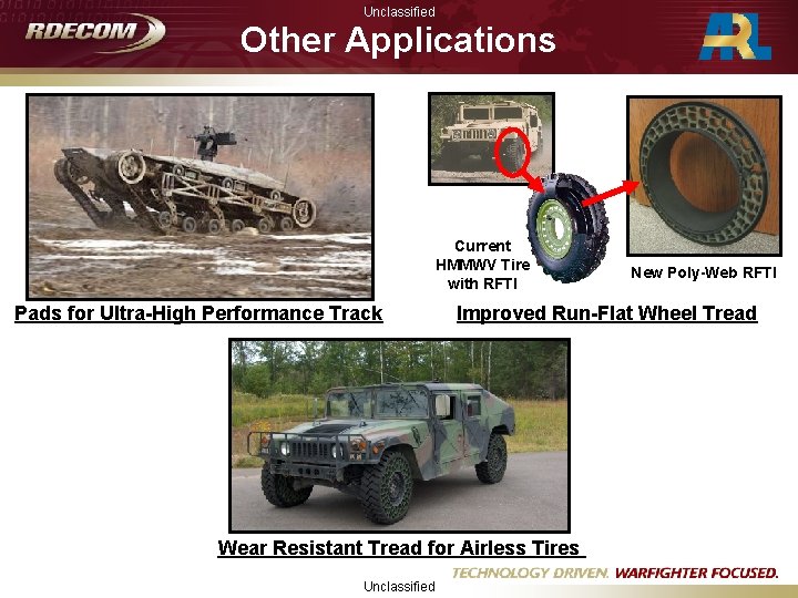 Unclassified Other Applications Current HMMWV Tire with RFTI Pads for Ultra-High Performance Track Improved