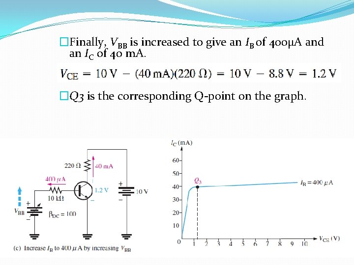 �Finally, VBB is increased to give an IB of 400µA and an IC of