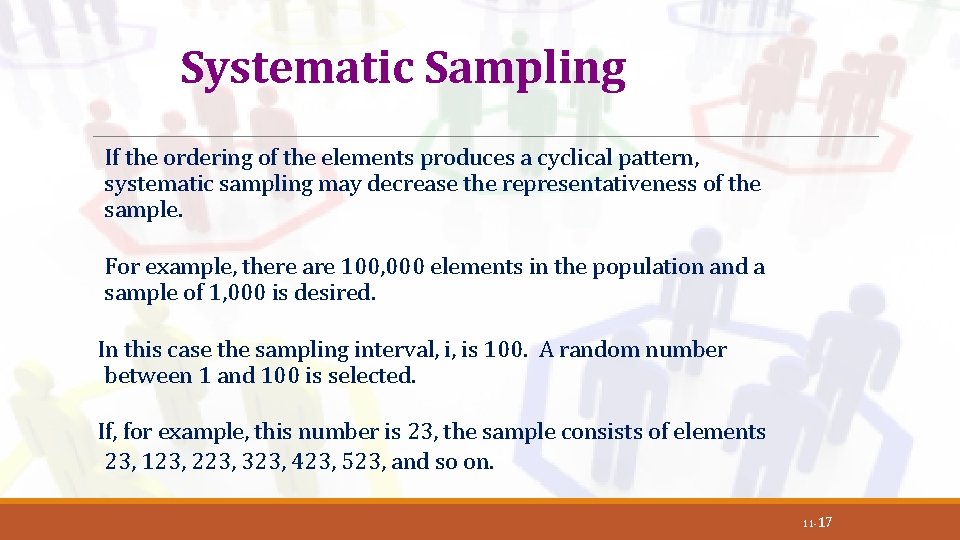 Systematic Sampling If the ordering of the elements produces a cyclical pattern, systematic sampling