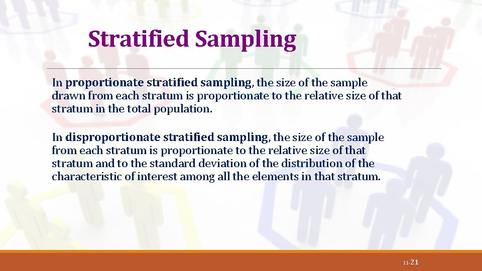 Stratified Sampling In proportionate stratified sampling, the size of the sample drawn from each