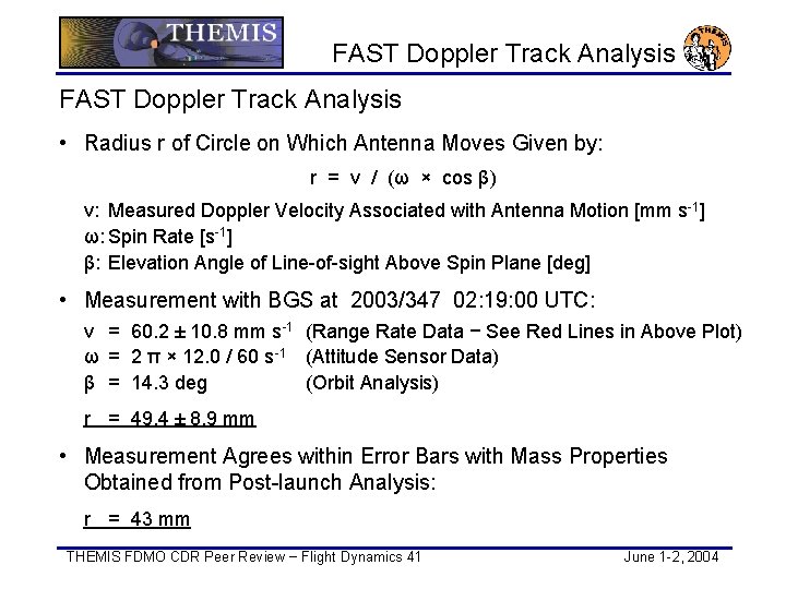 FAST Doppler Track Analysis • Radius r of Circle on Which Antenna Moves Given