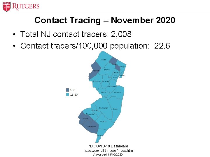 Contact Tracing – November 2020 • Total NJ contact tracers: 2, 008 • Contact