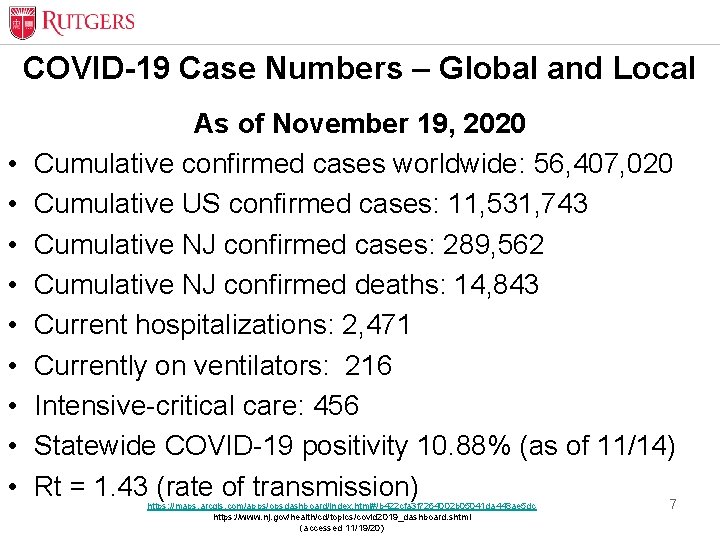 COVID-19 Case Numbers – Global and Local • • • As of November 19,