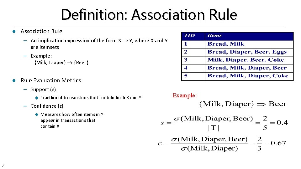 Definition: Association Rule l Association Rule – An implication expression of the form X