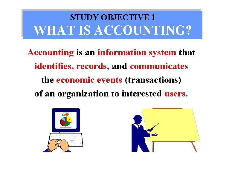 STUDY OBJECTIVE 1 WHAT IS ACCOUNTING? Accounting is an information system that identifies, records,