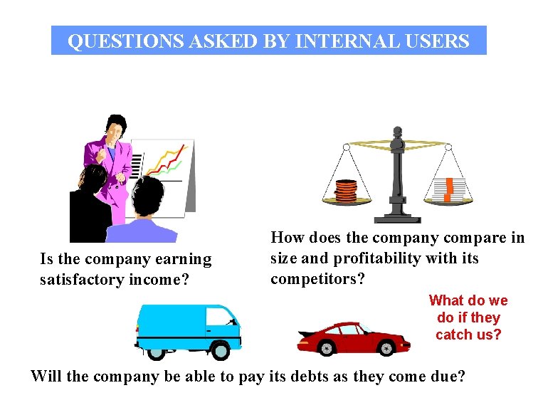 QUESTIONS ASKED BY INTERNAL USERS Is the company earning satisfactory income? How does the