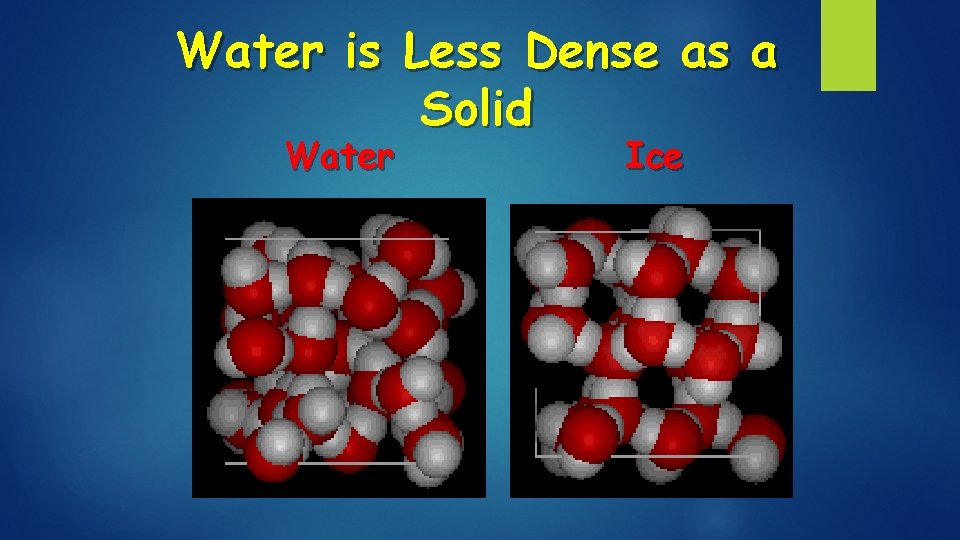 Water is Less Dense as a Solid Water Ice 