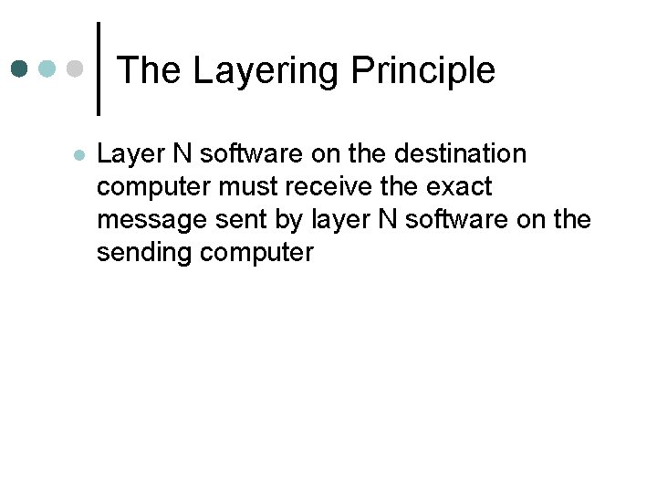 The Layering Principle Layer N software on the destination computer must receive the exact