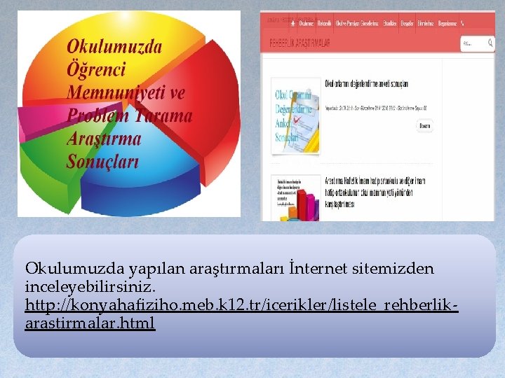 Okulumuzda yapılan araştırmaları İnternet sitemizden inceleyebilirsiniz. http: //konyahafiziho. meb. k 12. tr/icerikler/listele_rehberlikarastirmalar. html 