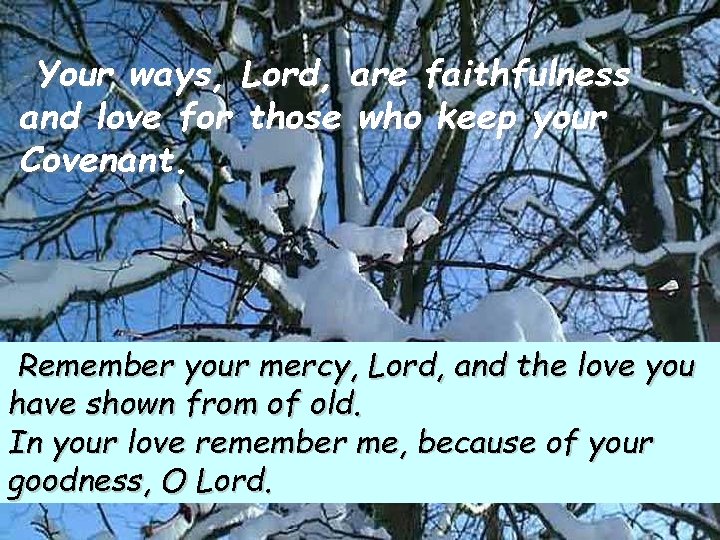 Your ways, Lord, are faithfulness and love for those who keep your Covenant. Remember