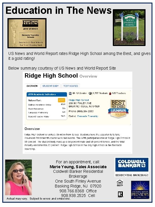 Education in The News US News and World Report rates Ridge High School among