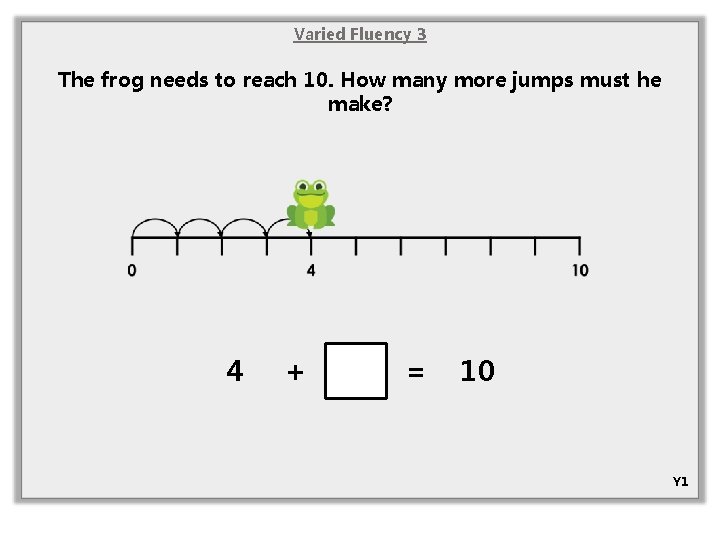 Varied Fluency 3 The frog needs to reach 10. How many more jumps must