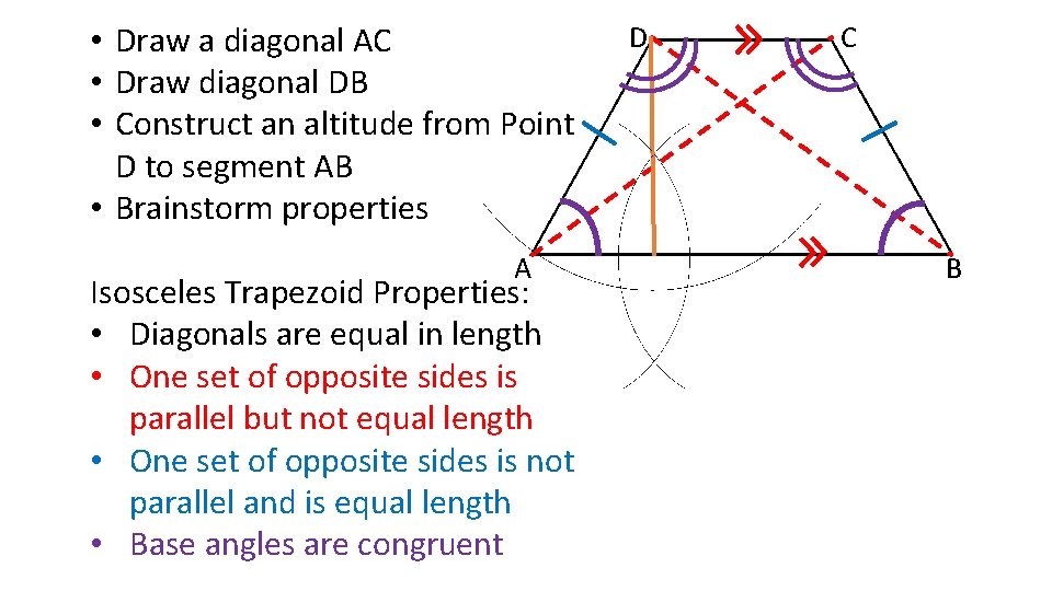  • Draw a diagonal AC • Draw diagonal DB • Construct an altitude