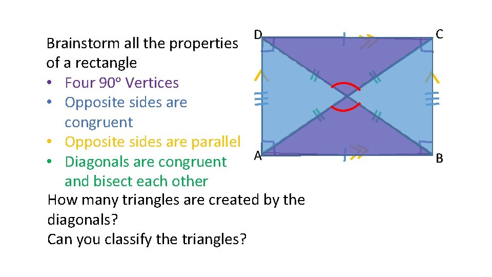 D Brainstorm all the properties of a rectangle • Four 90ᵒ Vertices • Opposite
