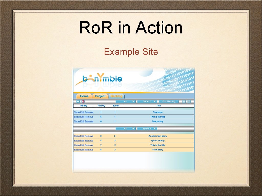 Ro. R in Action Example Site 