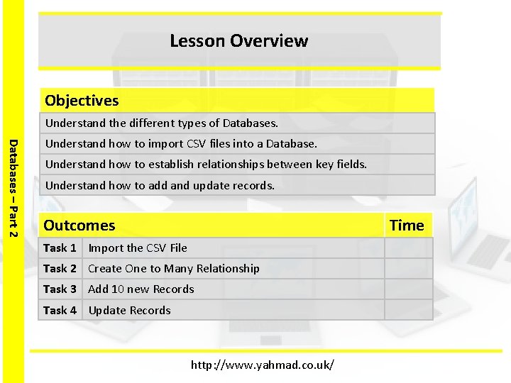 Lesson Overview Objectives Understand the different types of Databases – Part 2 Understand how