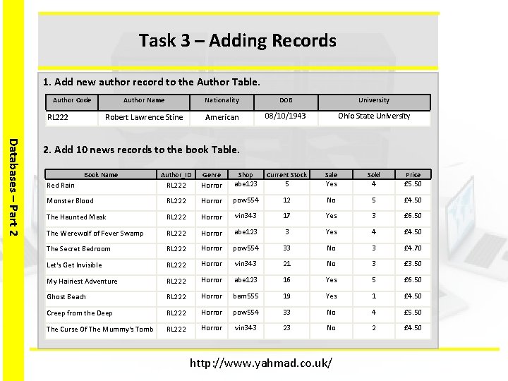 Task 3 – Adding Records 1. Add new author record to the Author Table.