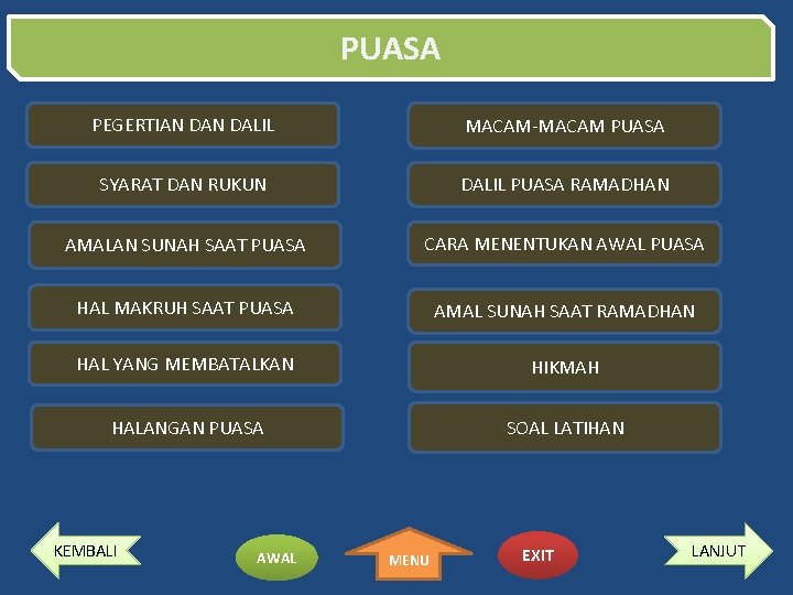 PUASA PEGERTIAN DALIL MACAM-MACAM PUASA SYARAT DAN RUKUN DALIL PUASA RAMADHAN AMALAN SUNAH SAAT