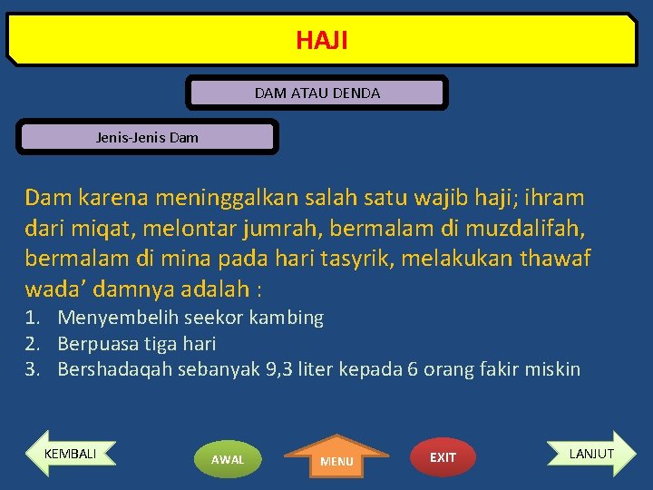 HAJI DAM ATAU DENDA Jenis-Jenis Dam karena meninggalkan salah satu wajib haji; ihram dari