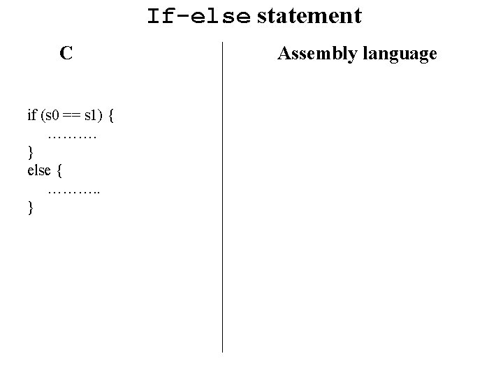 If-else statement C if (s 0 == s 1) { ………. } else {