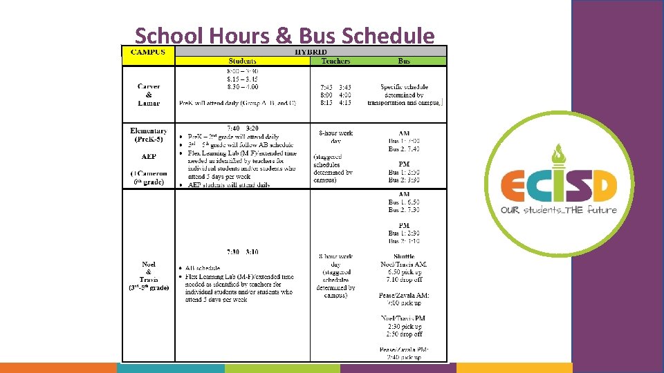 School Hours & Bus Schedule 
