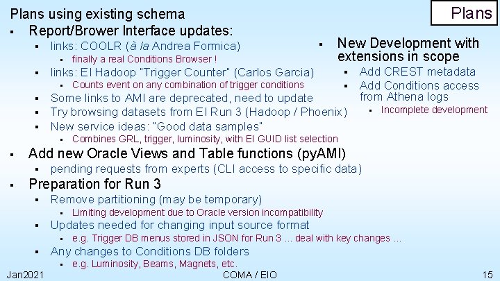 Plans using existing schema § Report/Brower Interface updates: § links: COOLR (à la Andrea