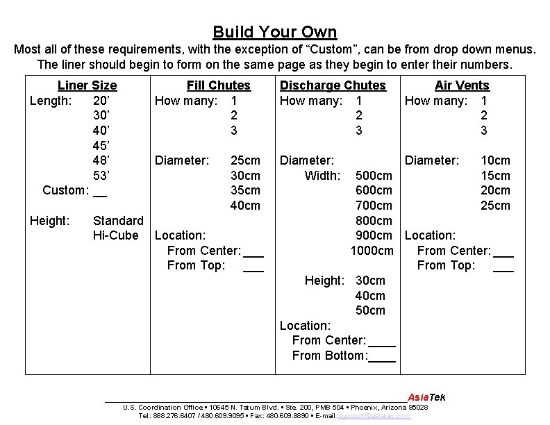 Build Your Own Most all of these requirements, with the exception of “Custom”, can