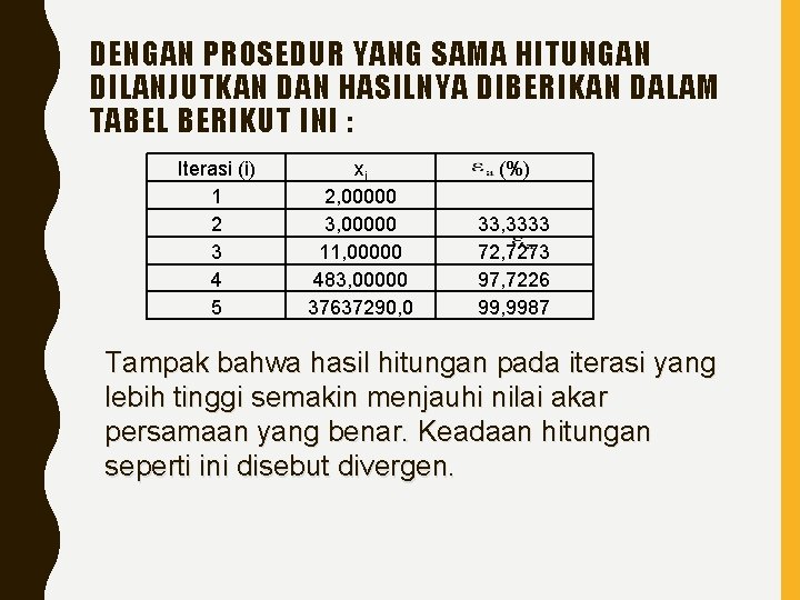 DENGAN PROSEDUR YANG SAMA HITUNGAN DILANJUTKAN DAN HASILNYA DIBERIKAN DALAM TABEL BERIKUT INI :