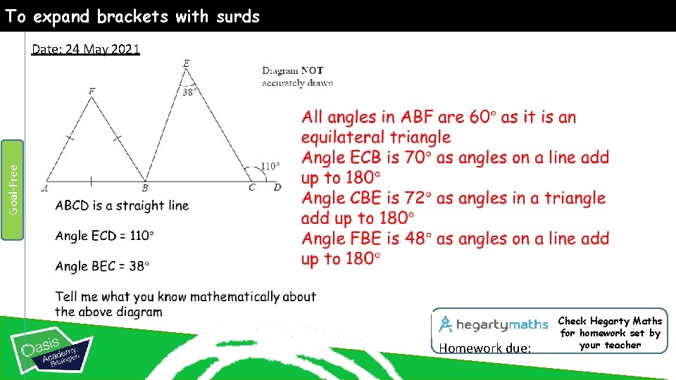To expand brackets with surds Goal-Free Date: 24 May 2021 Homework due: Check Hegarty