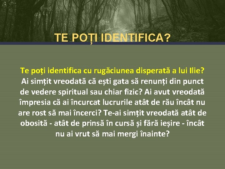 TE POȚI IDENTIFICA? Te poți identifica cu rugăciunea disperată a lui Ilie? Ai simțit