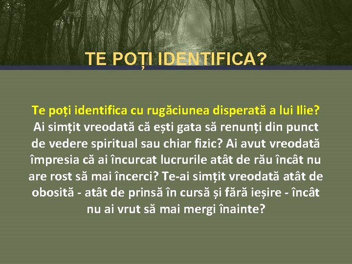 TE POȚI IDENTIFICA? Te poți identifica cu rugăciunea disperată a lui Ilie? Ai simțit