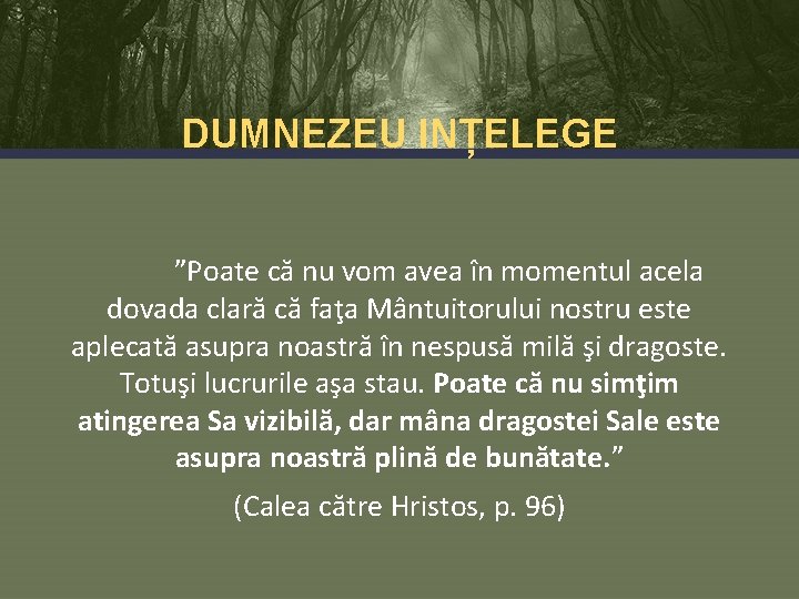 DUMNEZEU INȚELEGE ”Poate că nu vom avea în momentul acela dovada clară că faţa