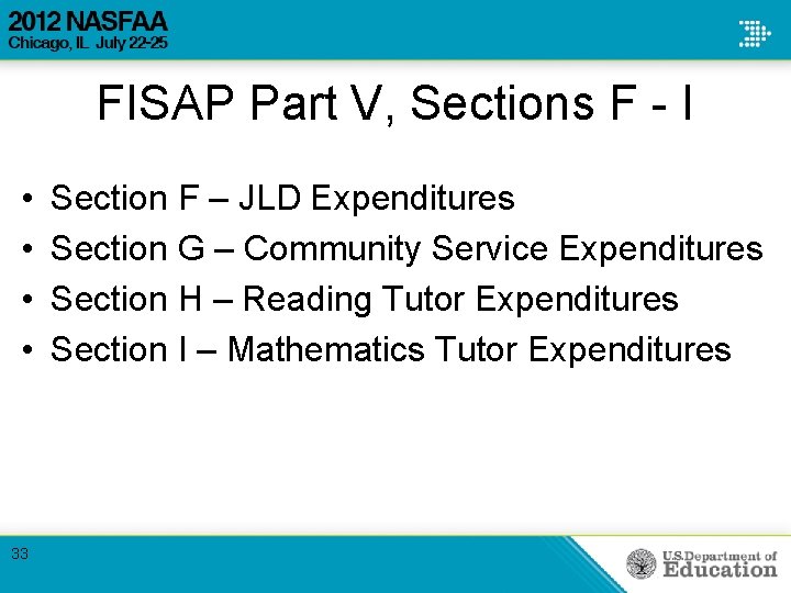 FISAP Part V, Sections F - I • • 33 Section F – JLD FISAP Part V, Sections F - I • • 33 Section F – JLD