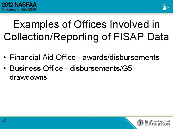 Examples of Offices Involved in Collection/Reporting of FISAP Data • Financial Aid Office - Examples of Offices Involved in Collection/Reporting of FISAP Data • Financial Aid Office -