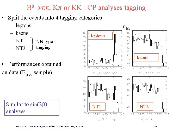 B 0 , K or KK : CP analyses tagging • Split the events