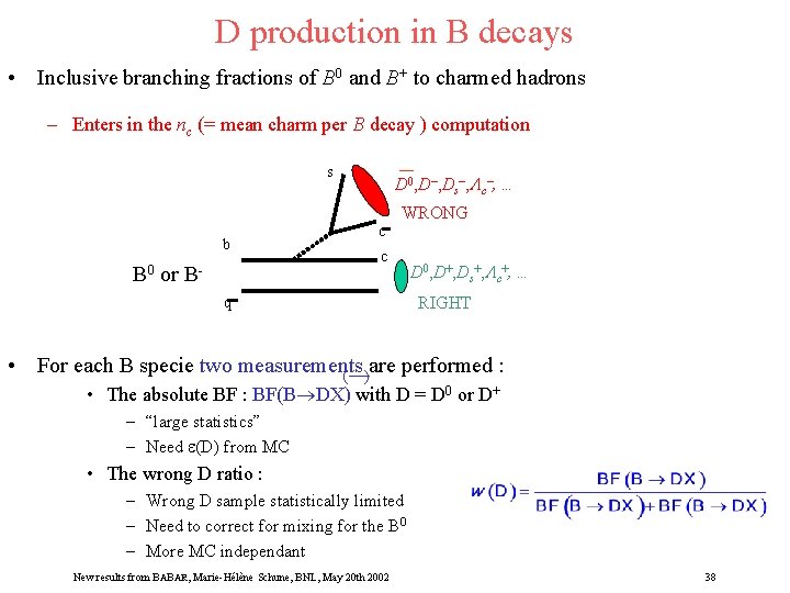D production in B decays • Inclusive branching fractions of B 0 and B+