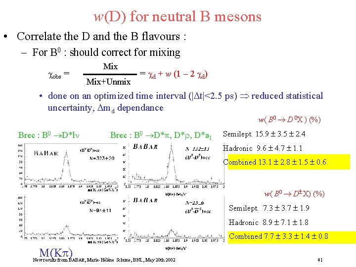 w(D) for neutral B mesons • Correlate the D and the B flavours :