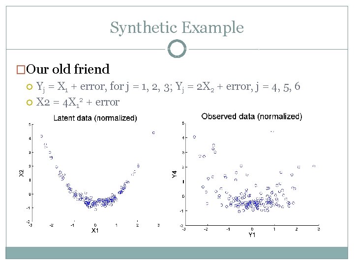 Synthetic Example �Our old friend Yj = X 1 + error, for j =
