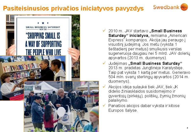 Pasiteisinusios privačios iniciatyvos pavyzdys ü 2010 m. JAV startavo „Small Business Saturday“ iniciatyva, remiama